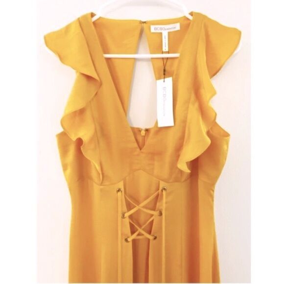NWT BCBGeneration Mustard Ruffled Maxi Dress - Picture 4 of 6